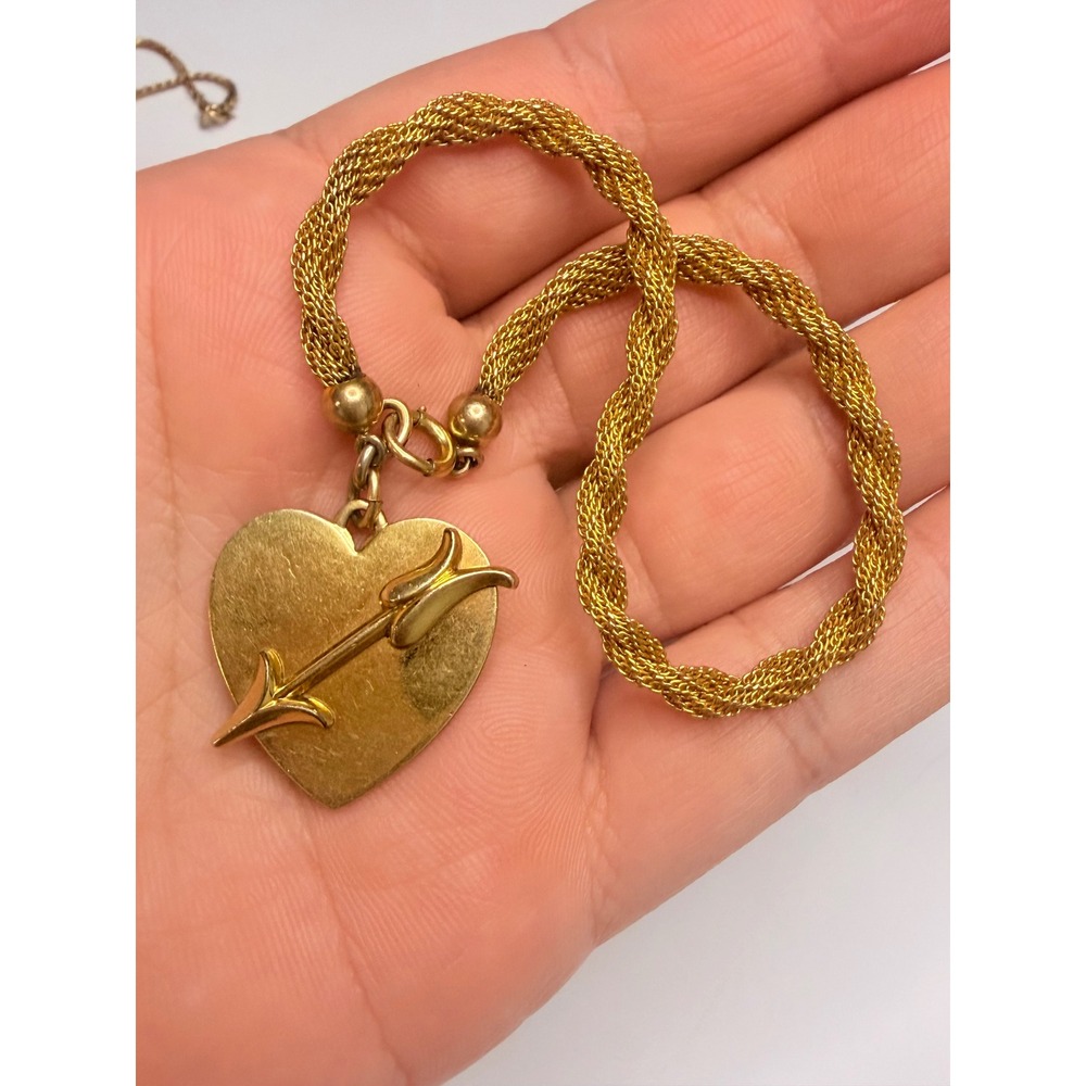 Vintage 12K Gold Filled Heart & Arrow Charm Bracelet – 7"